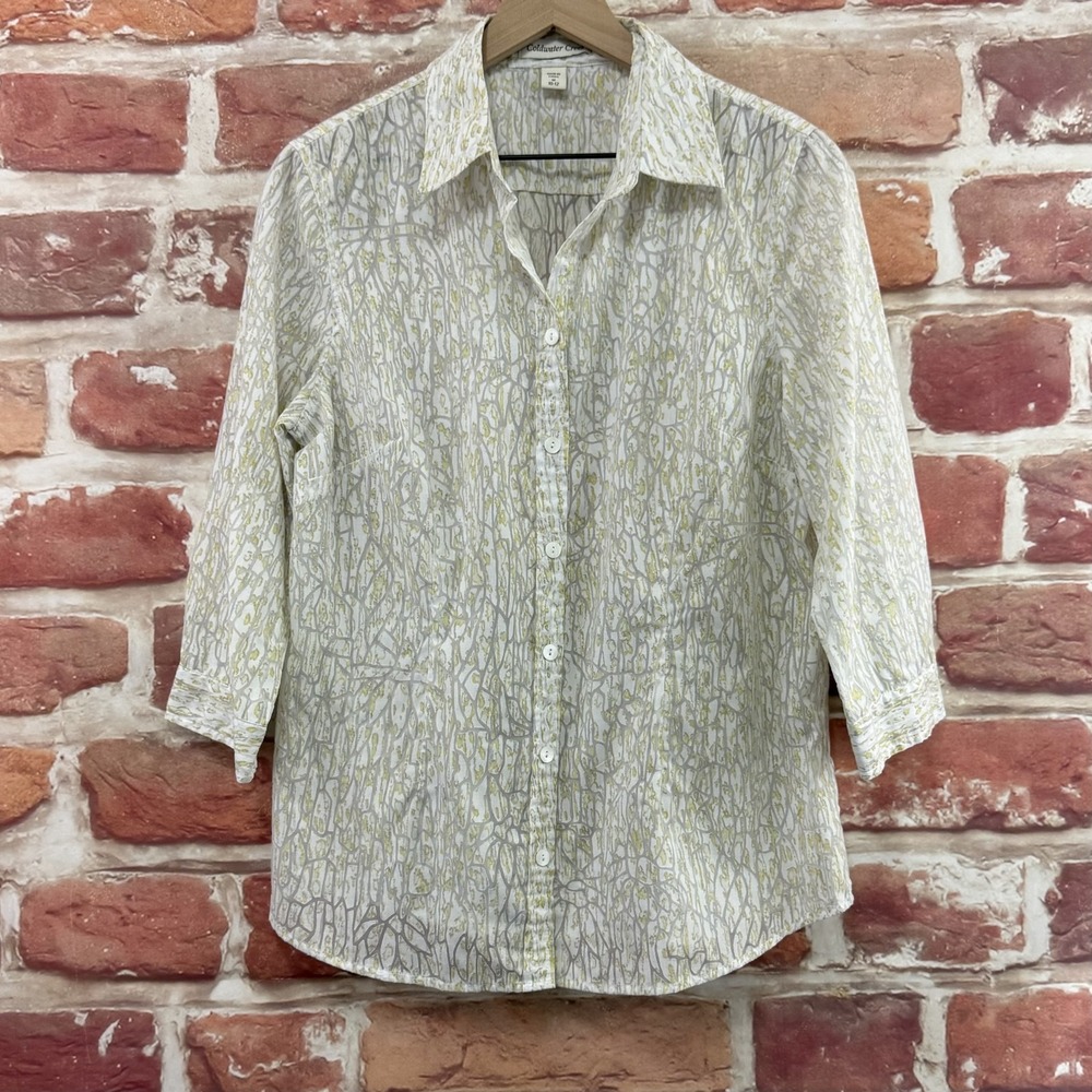 Coldwater Creek Top Women's Medium Multicolor Abstract Burnout Button Up Shirt